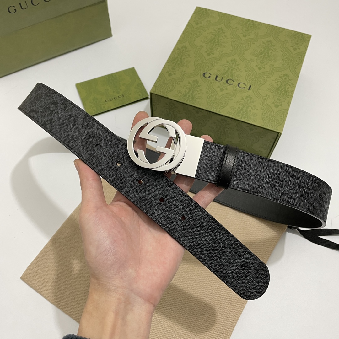 Gucci Basic Belt Cow Leather Black S-m