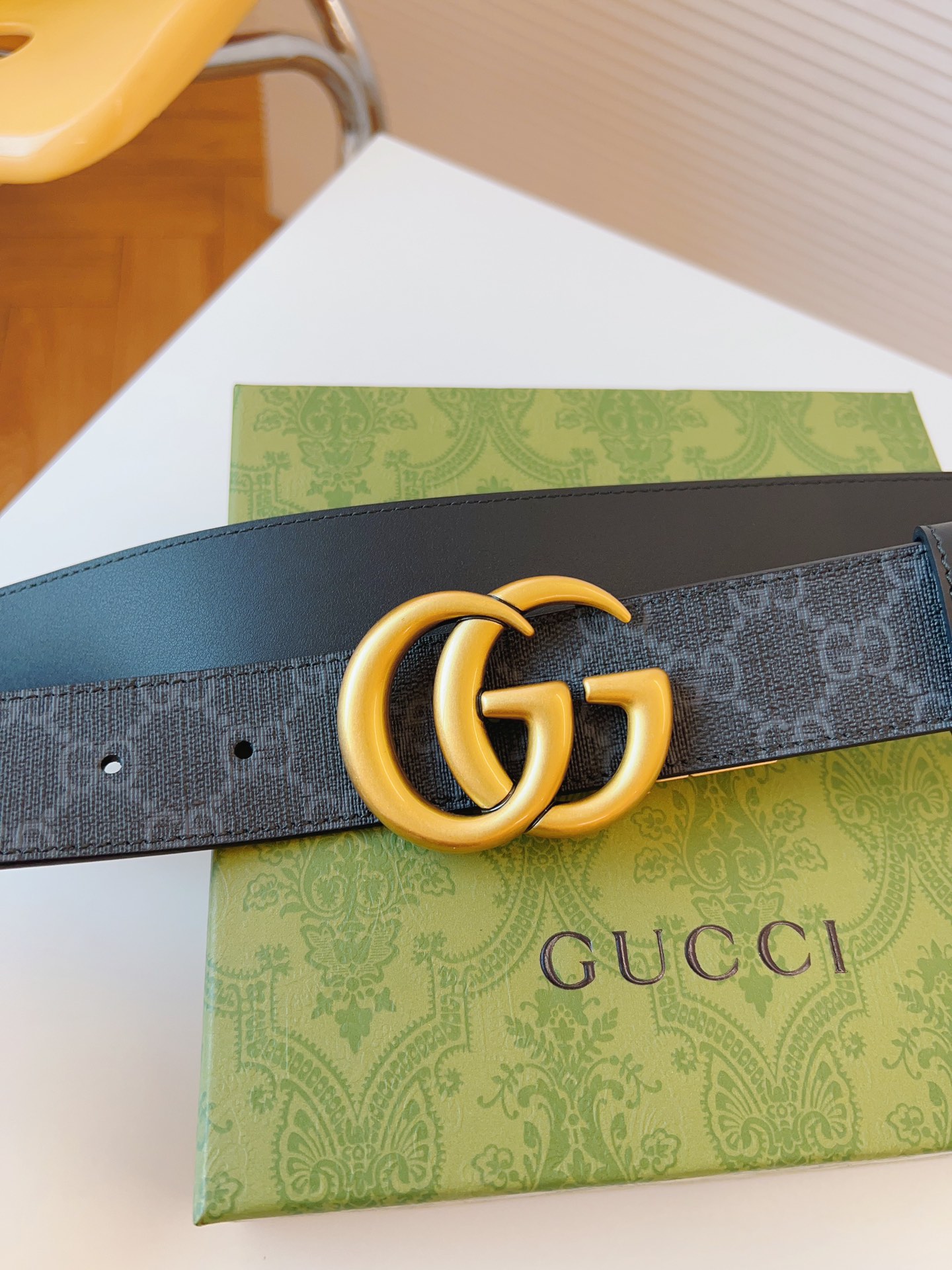 Gucci Leather Belt Canvas Black 37mm-s-m