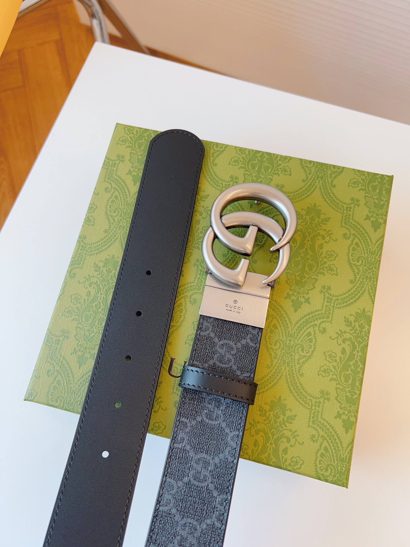 Gucci Leather Belt Canvas Black 37mm-s-m