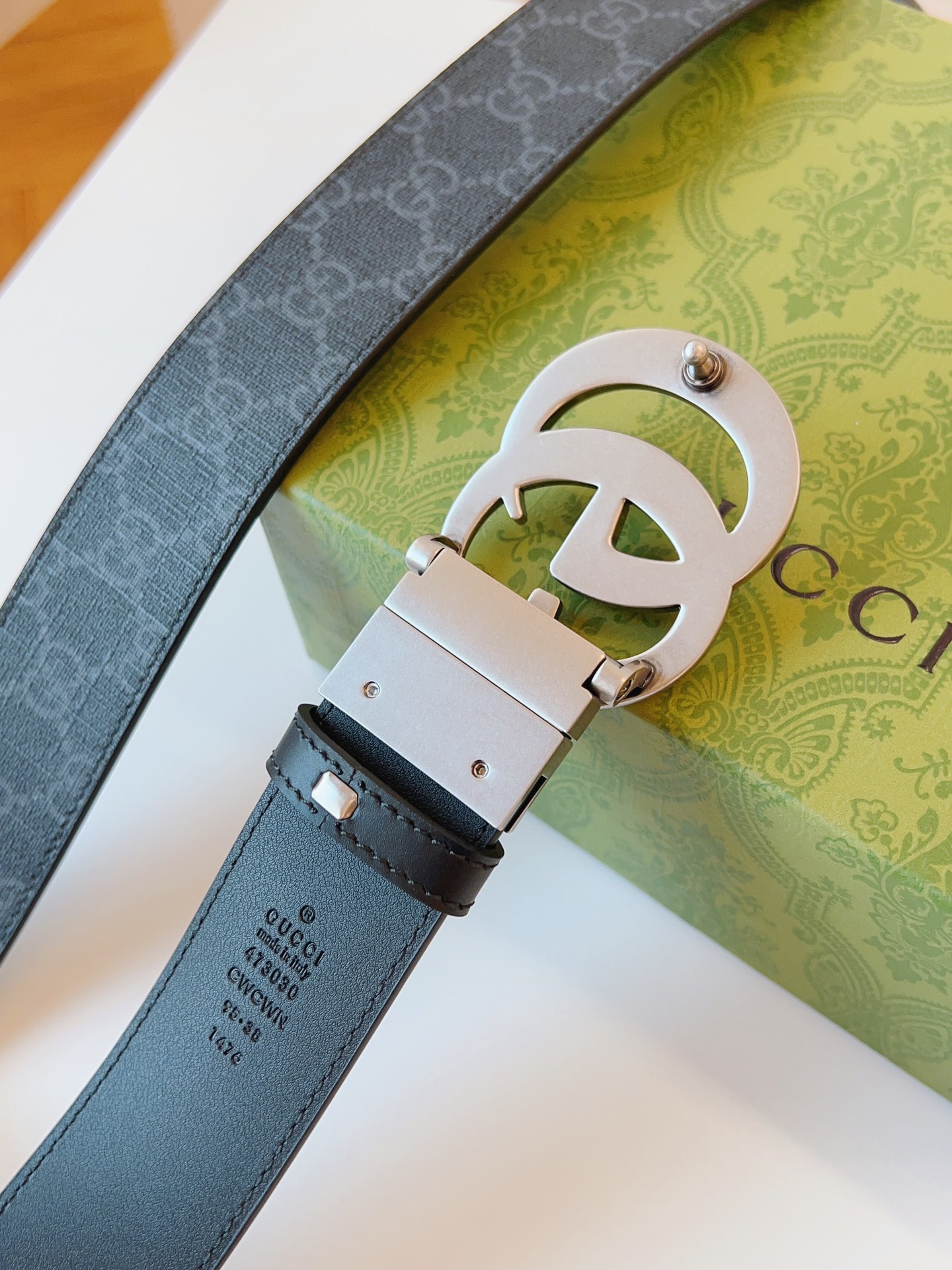 Gucci Leather Belt Canvas Black 37mm-s-m