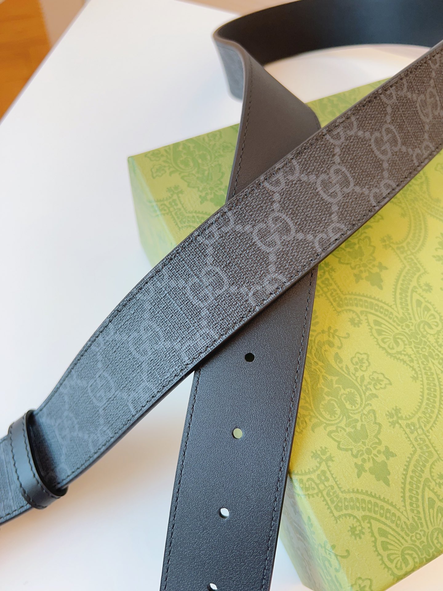 Gucci Leather Belt Canvas Black 37mm-s-m