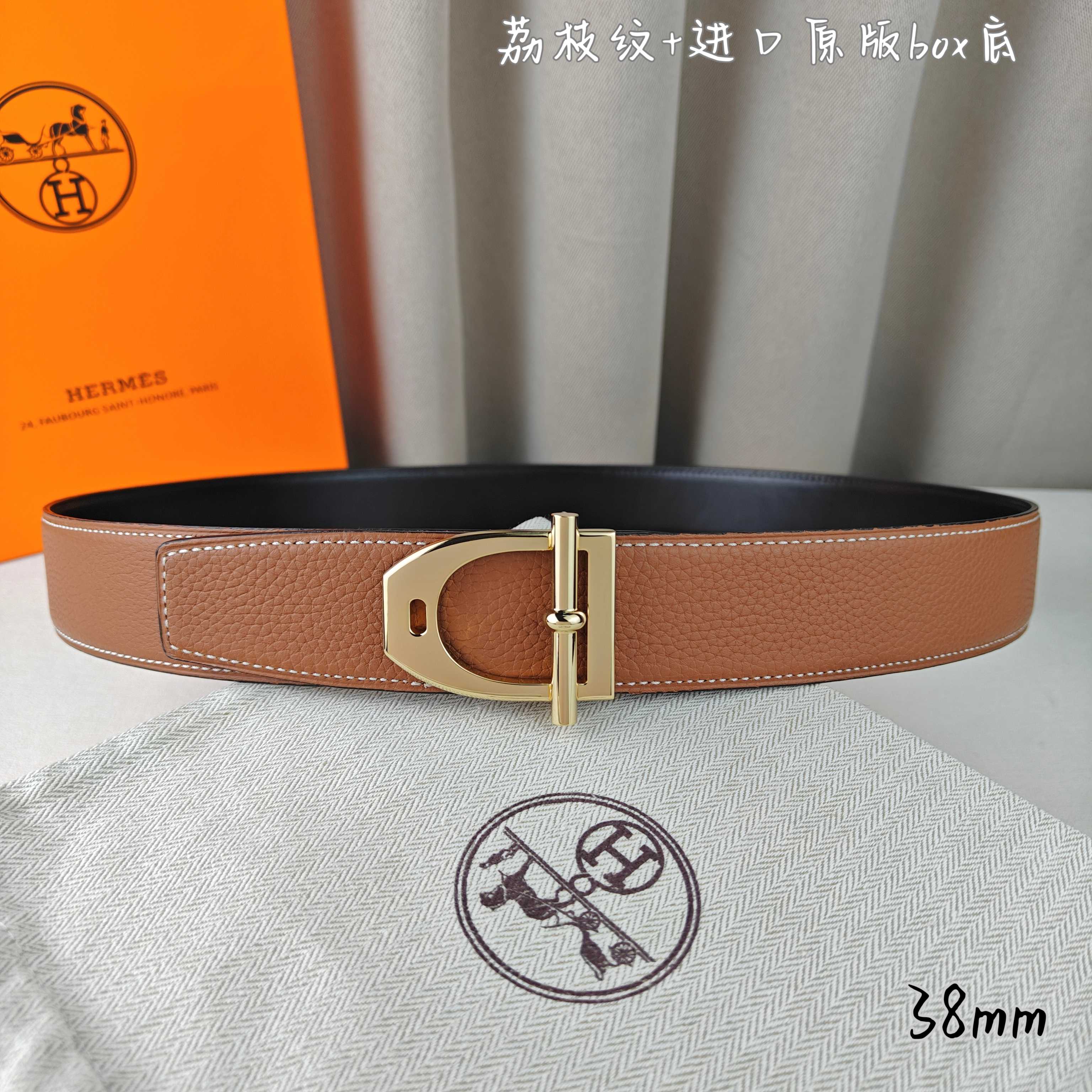 Hermès Basic Belt Top Grain Leather Black 38mm-m