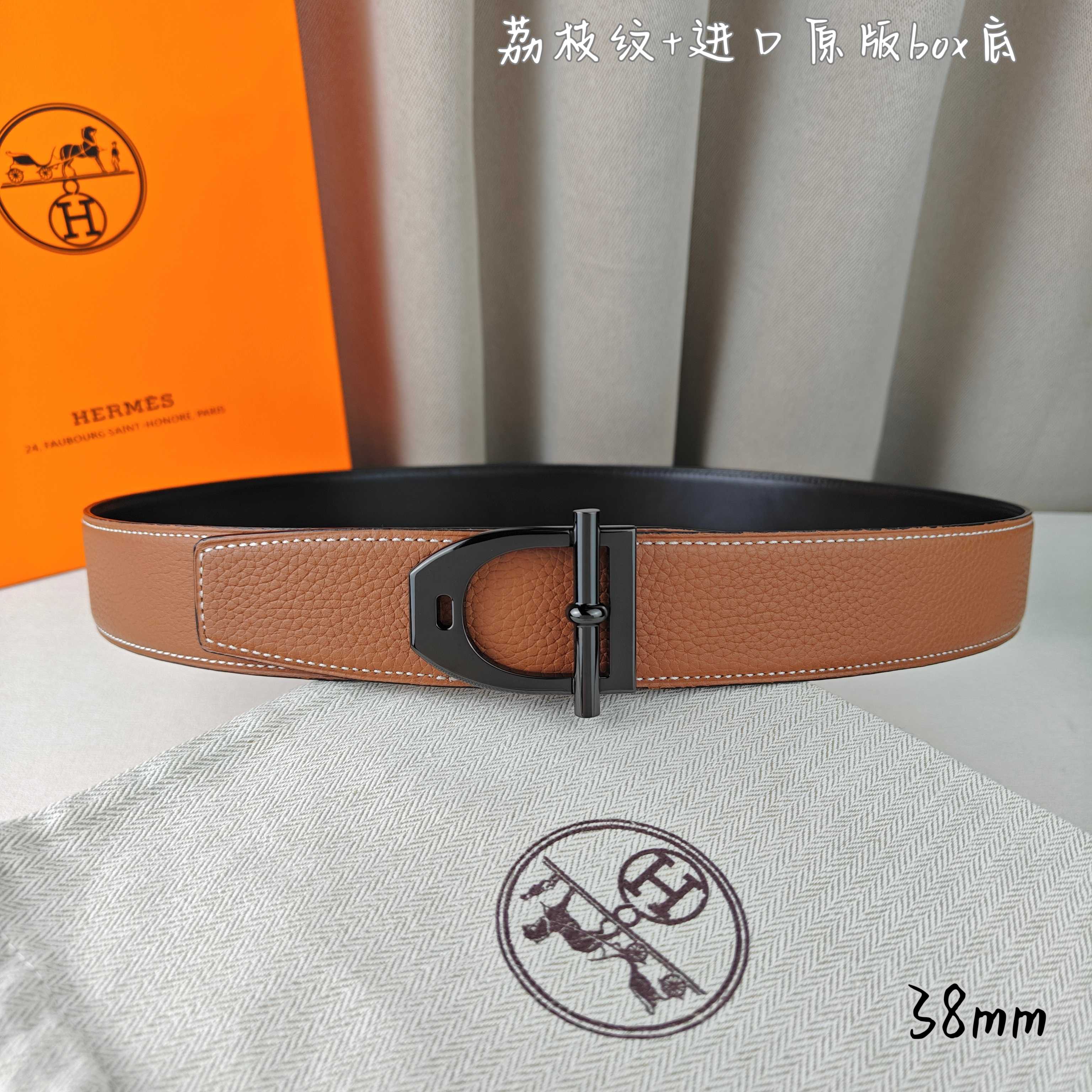 Hermès Basic Belt Top Grain Leather Black 38mm-m