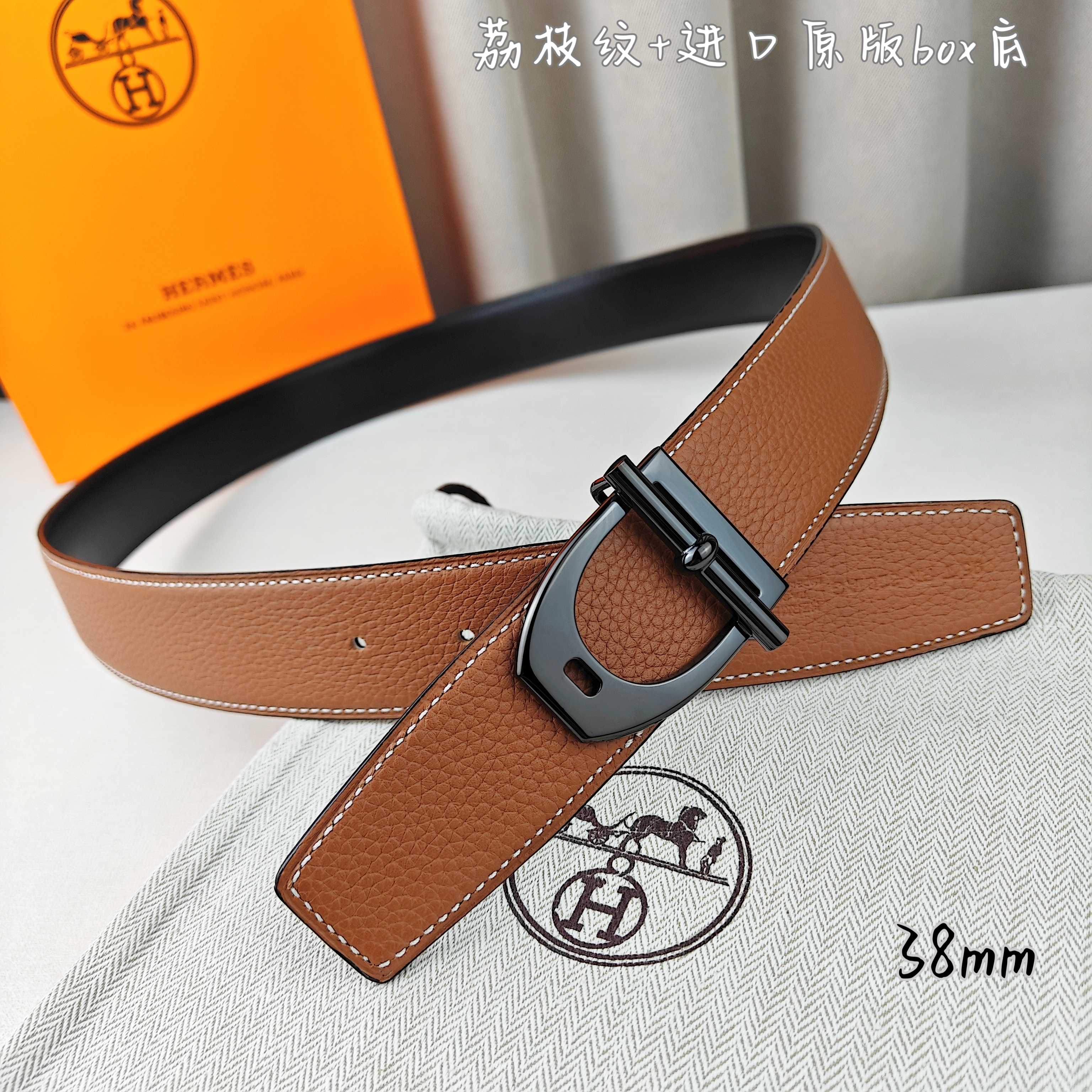 Hermès Basic Belt Top Grain Leather Black 38mm-m