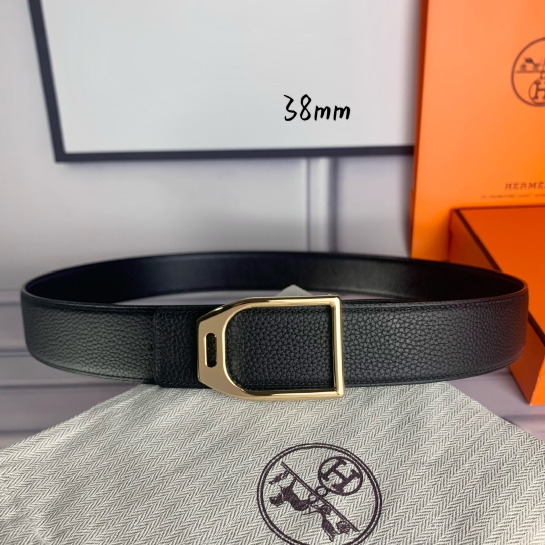 Hermès Male Leather Belt Top Grain Leather Black 38mm-s-m