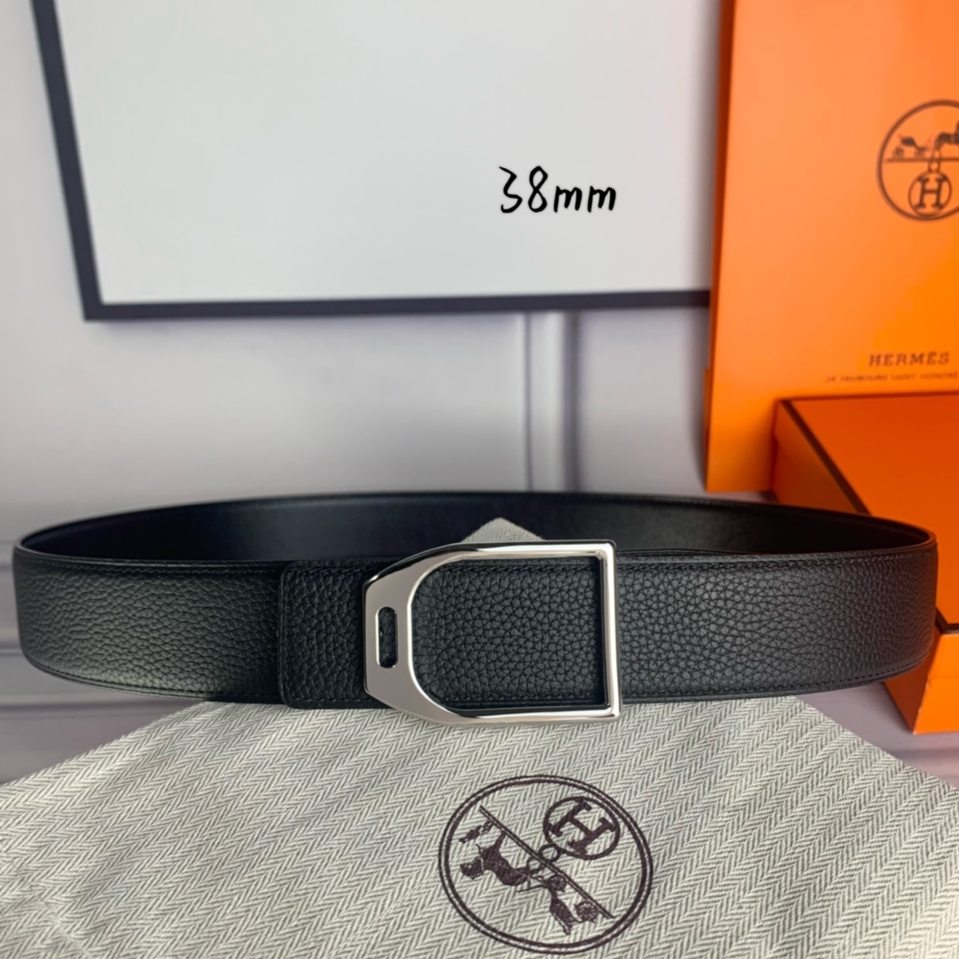 Hermès Male Leather Belt Top Grain Leather Black 38mm-s-m