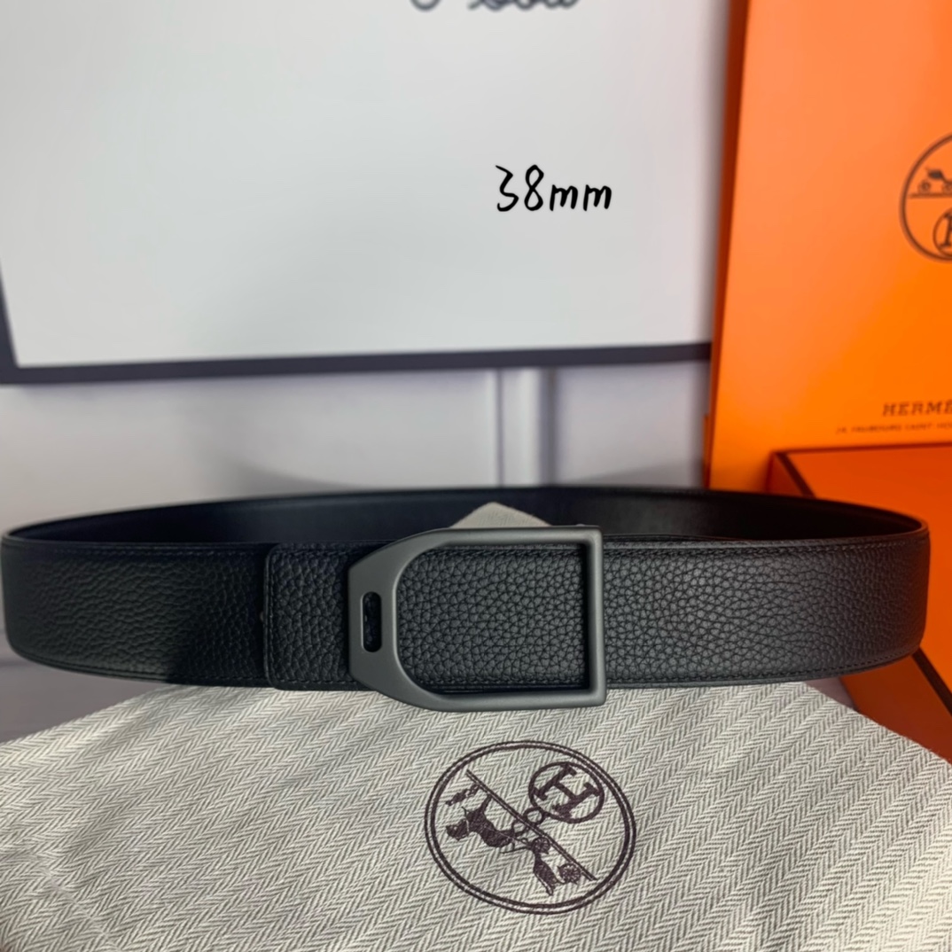 Hermès Male Leather Belt Top Grain Leather Black 38mm-s-m