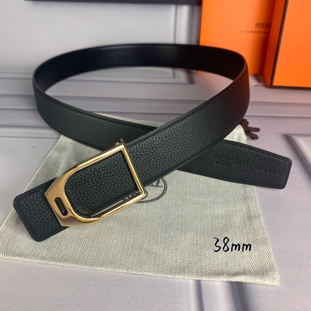 Hermès Male Leather Belt Top Grain Leather Black 38mm-s-m