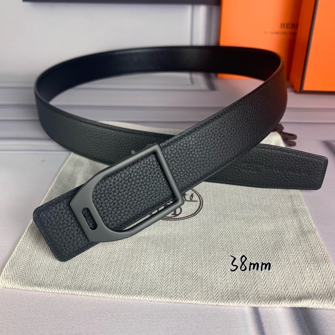 Hermès Male Leather Belt Top Grain Leather Black 38mm-s-m