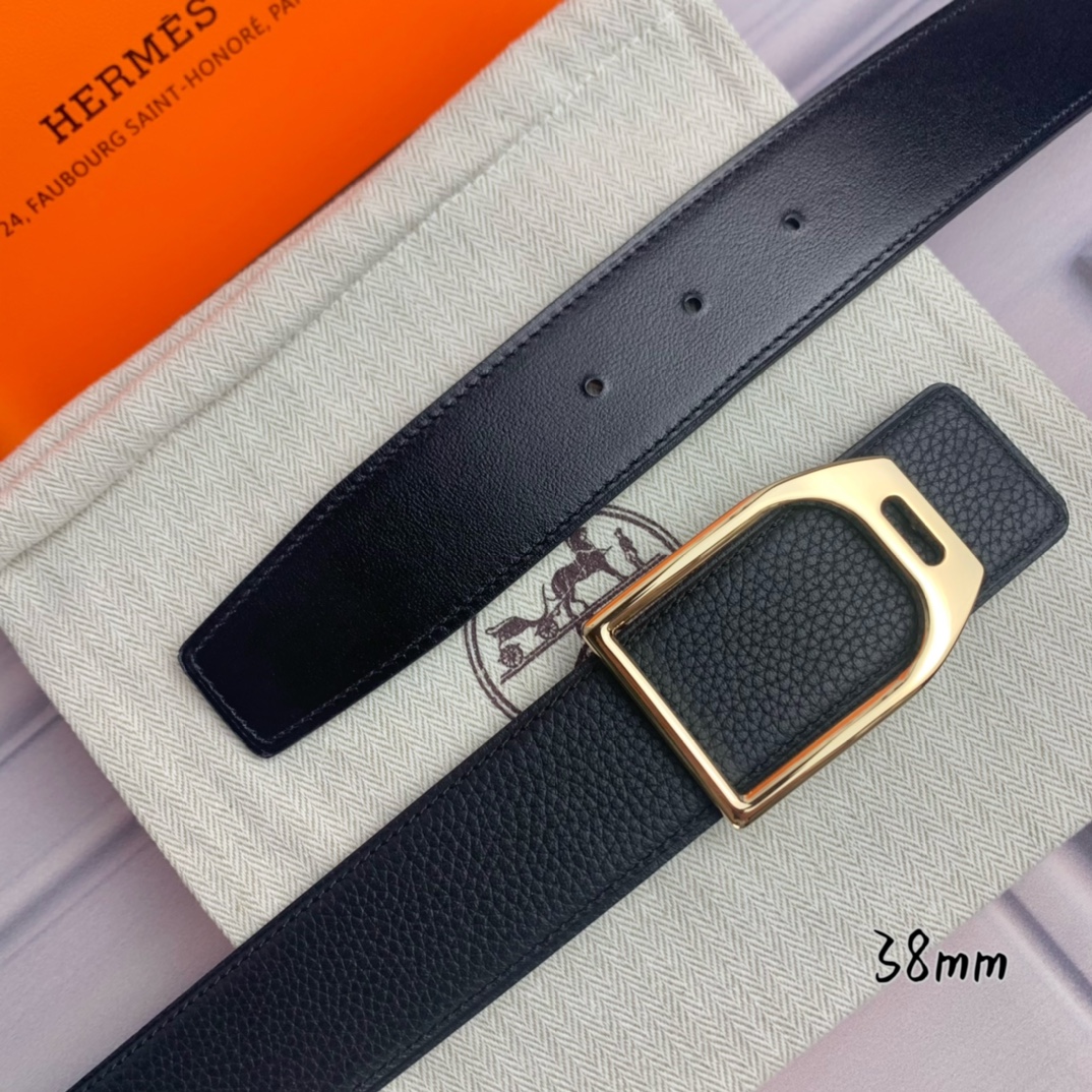 Hermès Male Leather Belt Top Grain Leather Black 38mm-s-m