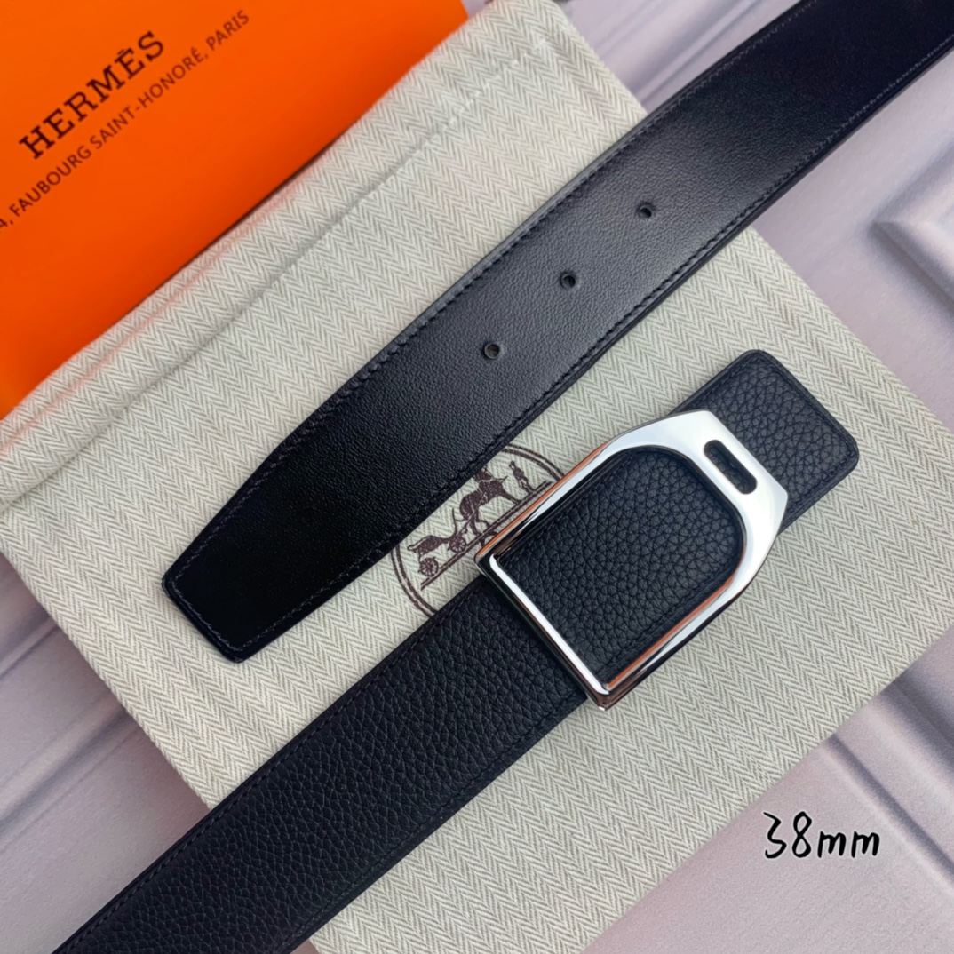 Hermès Male Leather Belt Top Grain Leather Black 38mm-s-m