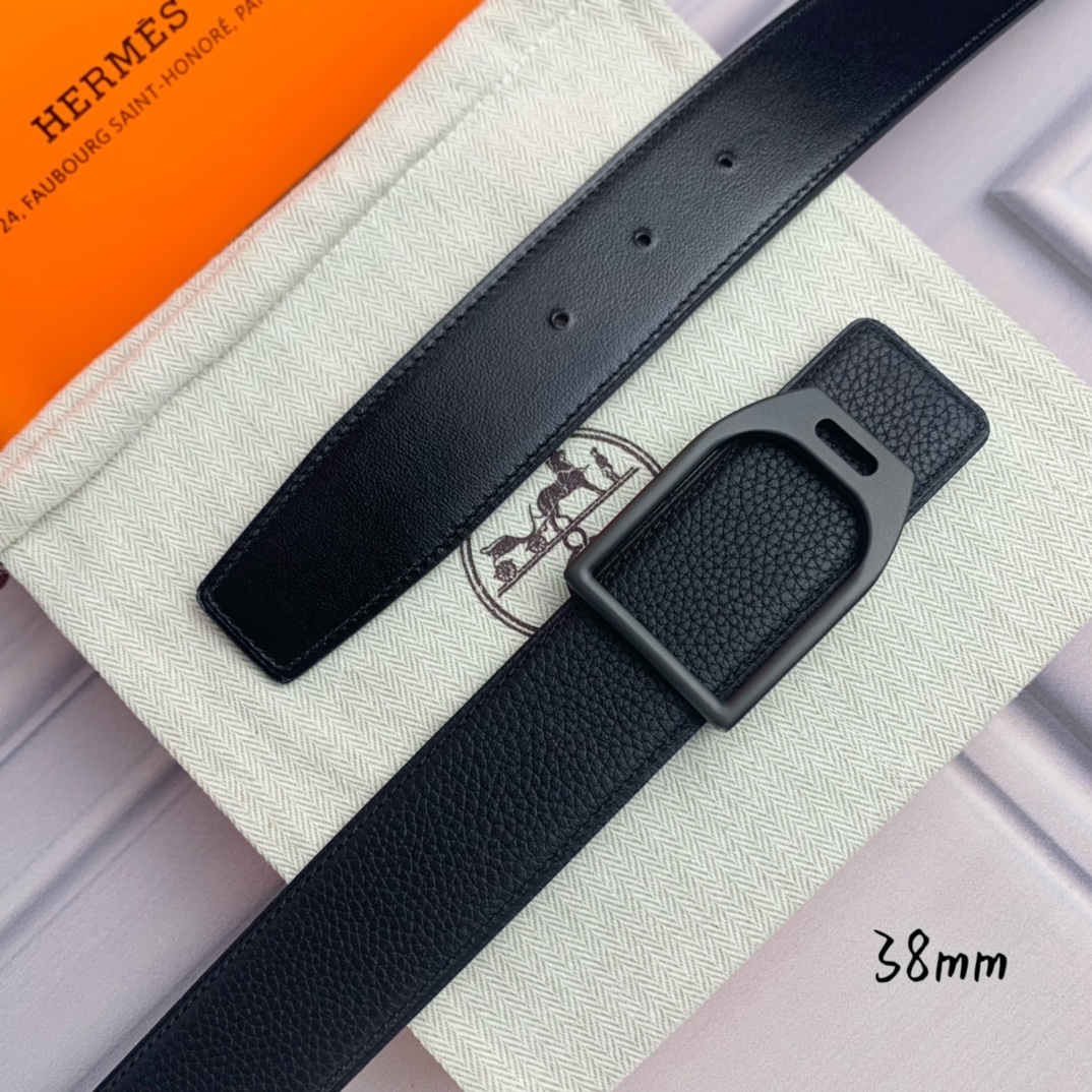 Hermès Male Leather Belt Top Grain Leather Black 38mm-s-m