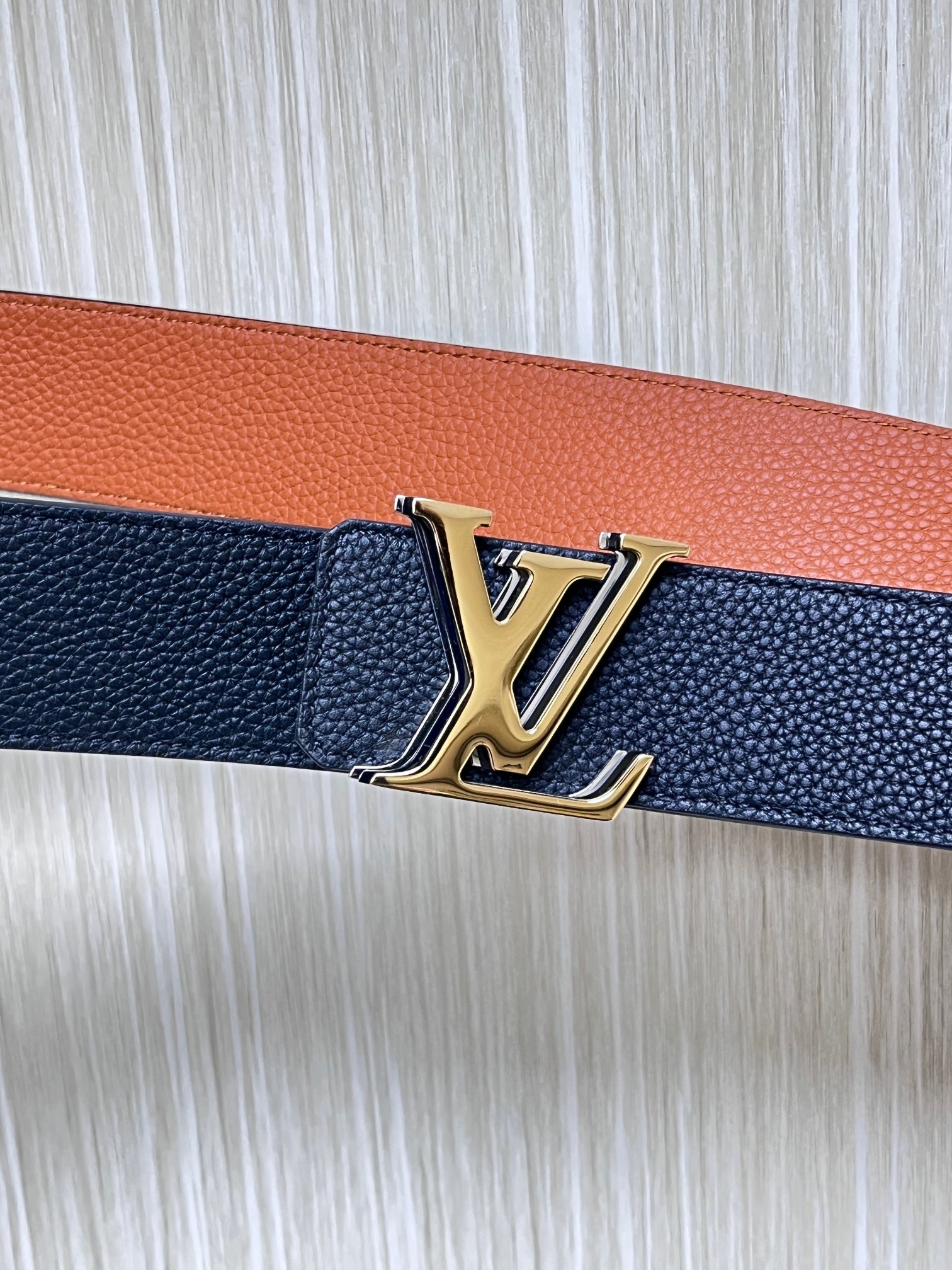 Louis Vuitton Male Leather Belt Top Grain Leather Gray L