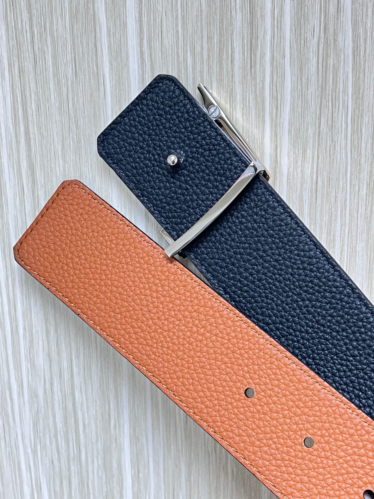 Louis Vuitton Male Leather Belt Top Grain Leather Gray L