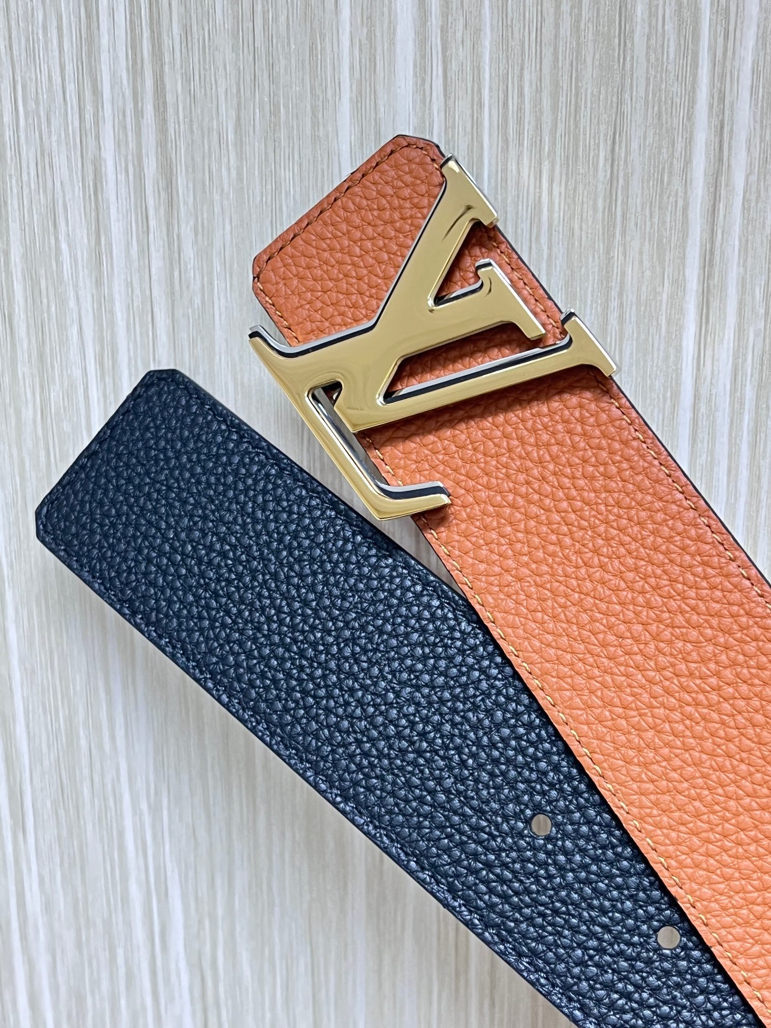 Louis Vuitton Male Leather Belt Top Grain Leather Gray L