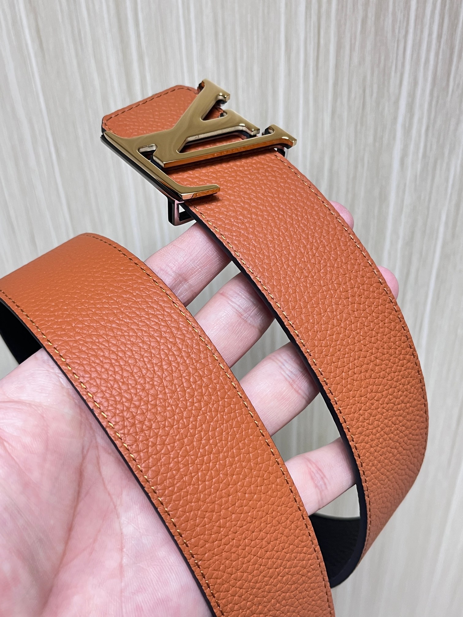 Louis Vuitton Male Leather Belt Top Grain Leather Gray L