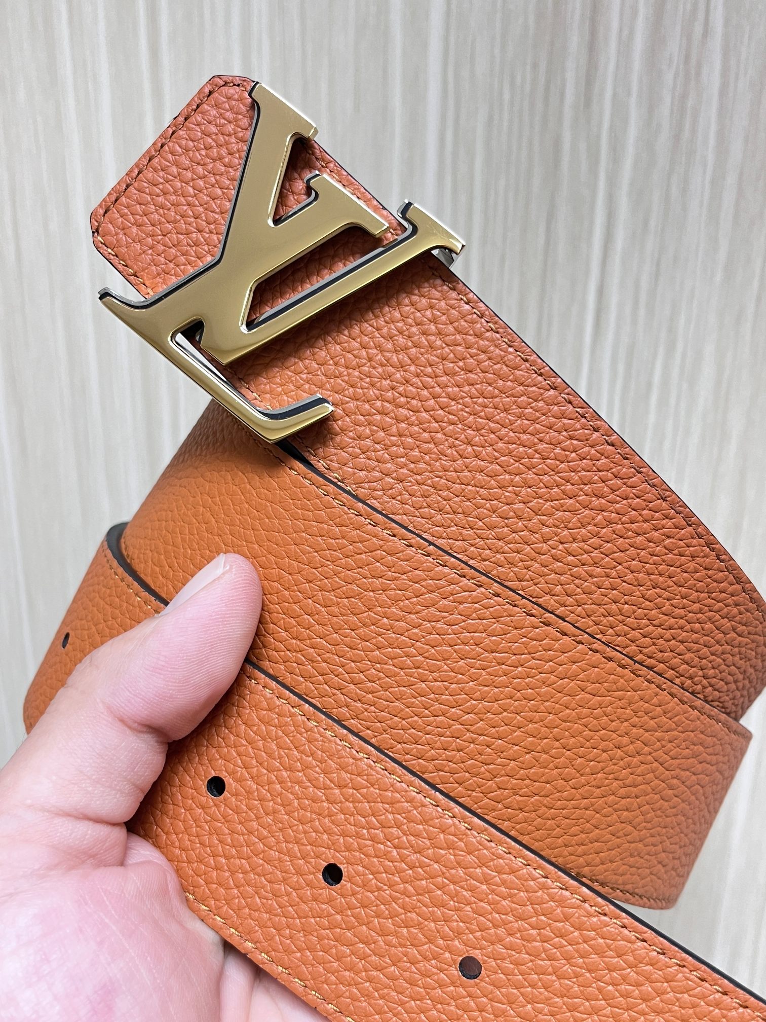 Louis Vuitton Male Leather Belt Top Grain Leather Gray L