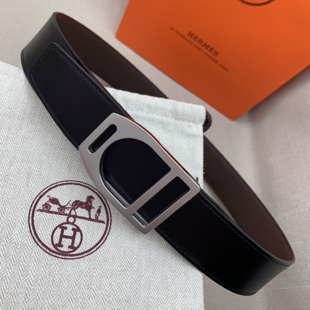 Hermès Male Leather Belt Top Grain Leather Black 38mm-s-m