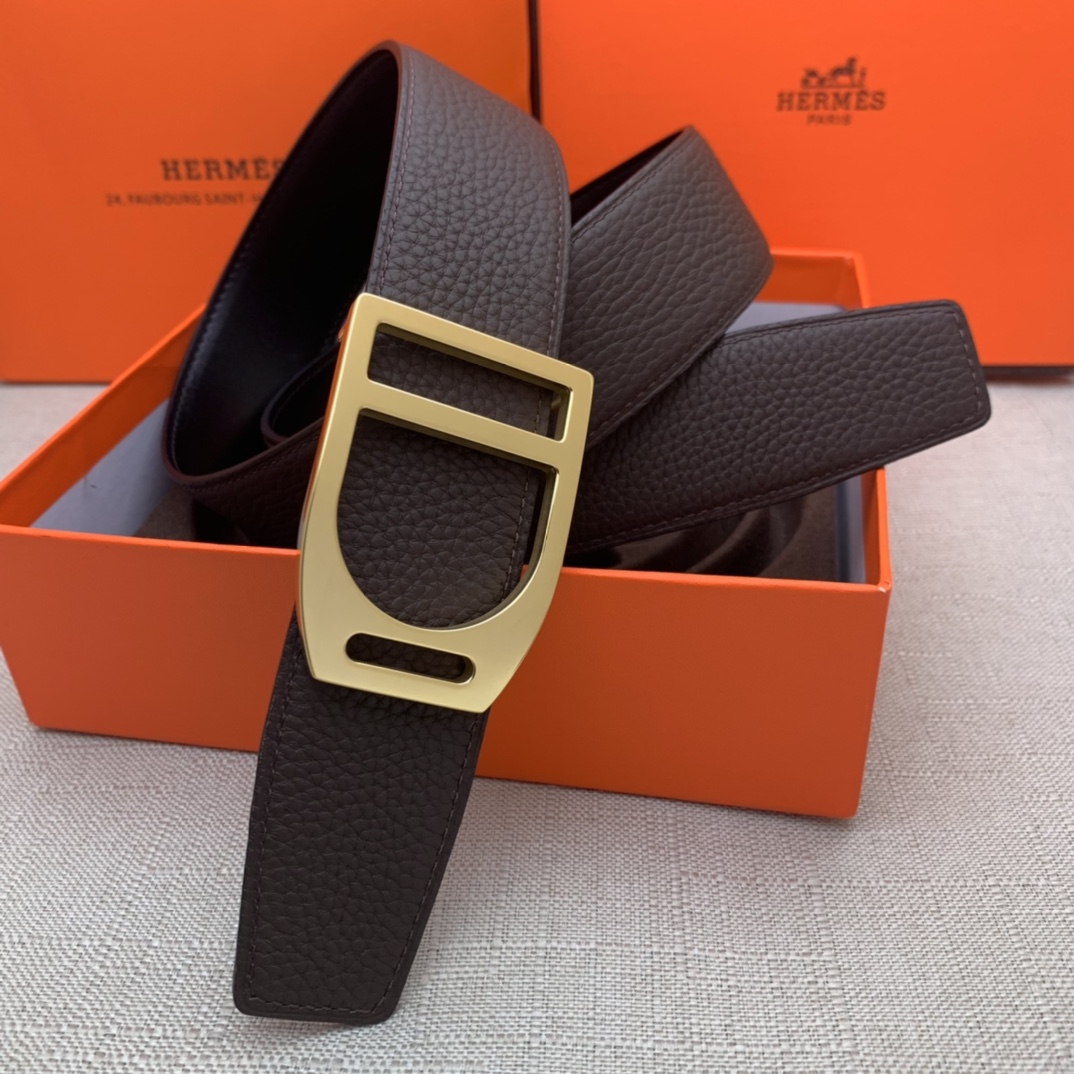 Hermès Male Leather Belt Top Grain Leather Black 38mm-s-m