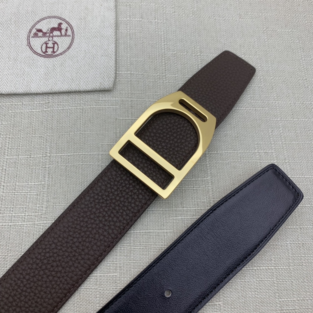 Hermès Male Leather Belt Top Grain Leather Black 38mm-s-m
