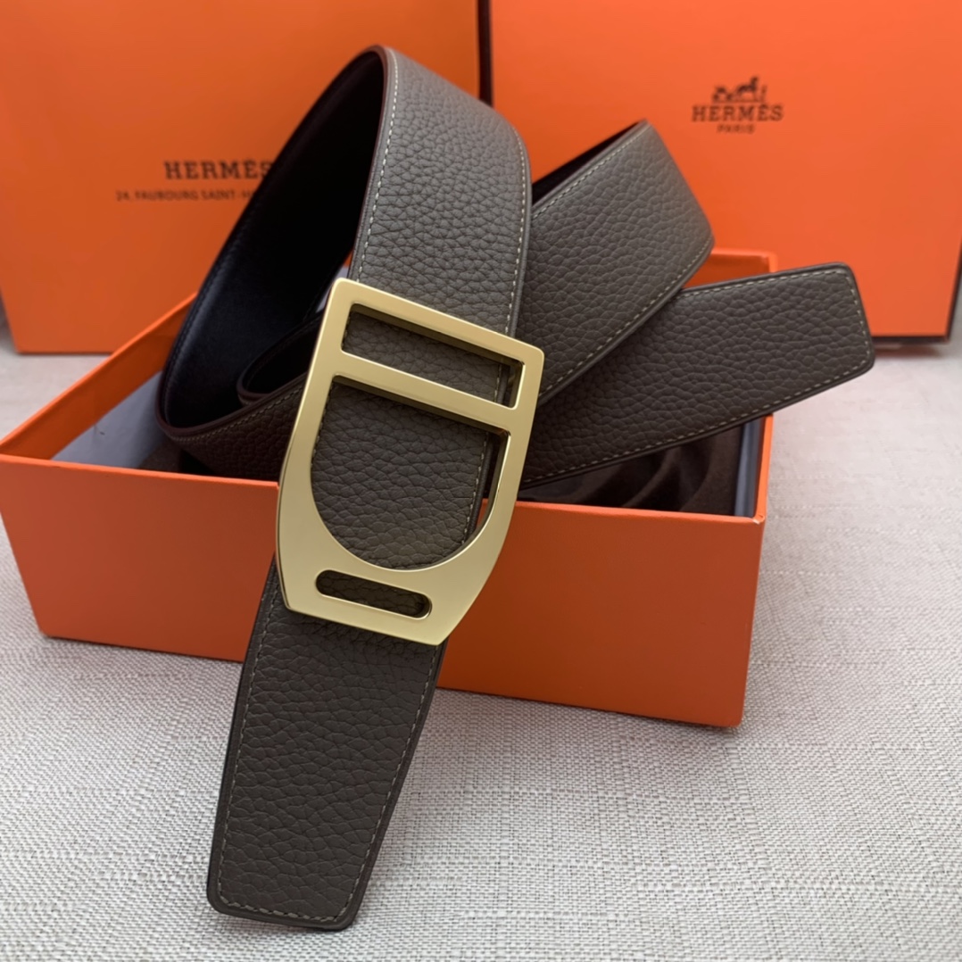 Hermès Male Leather Belt Top Grain Leather Black 38mm-s-m