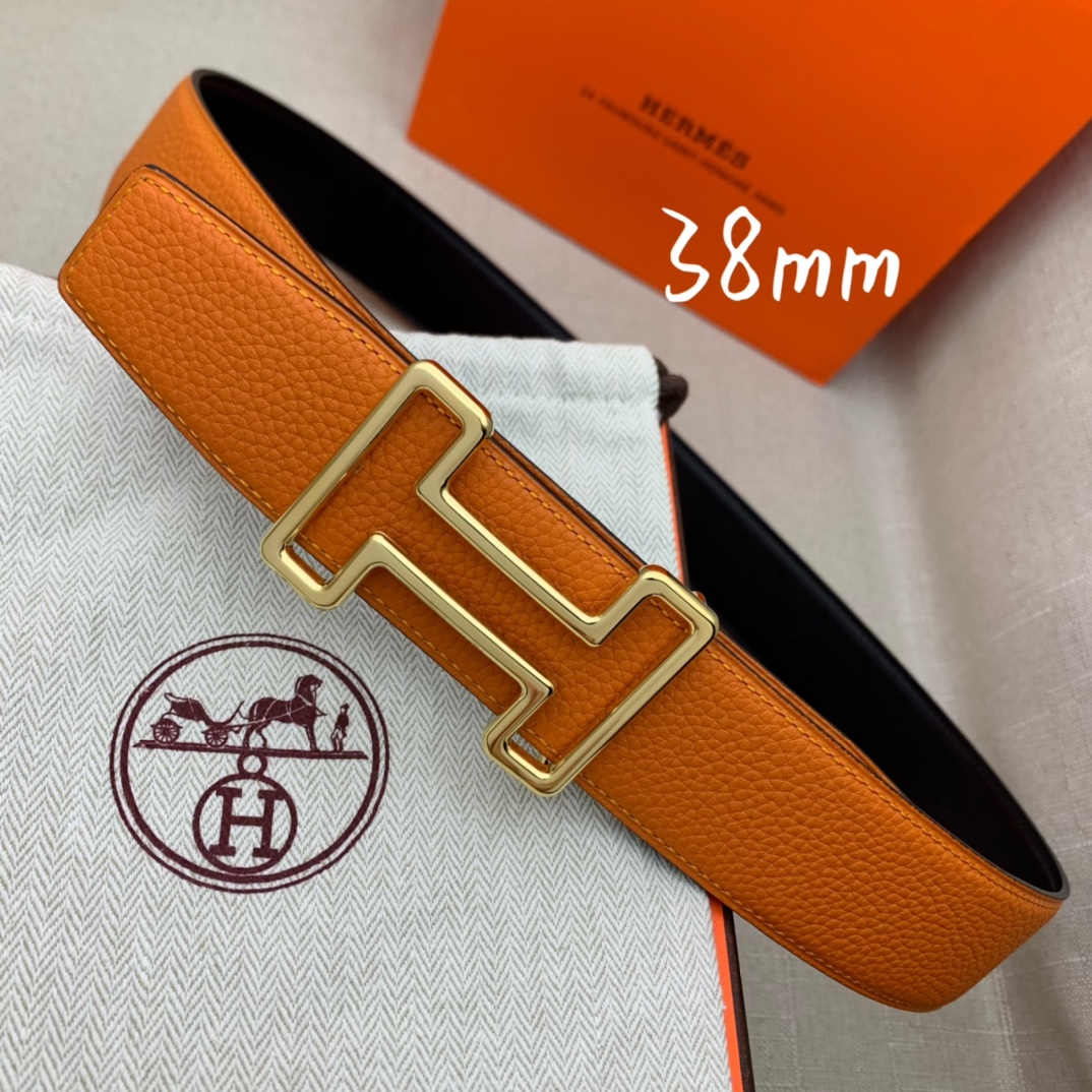 Hermès Male Leather Belt Top Grain Leather Black 38mm-s-m