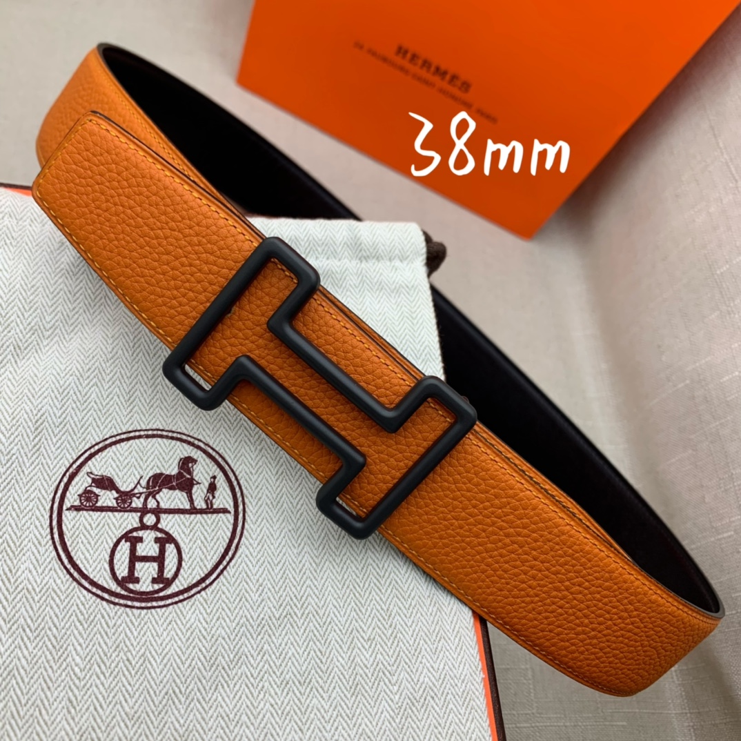 Hermès Male Leather Belt Top Grain Leather Black 38mm-s-m