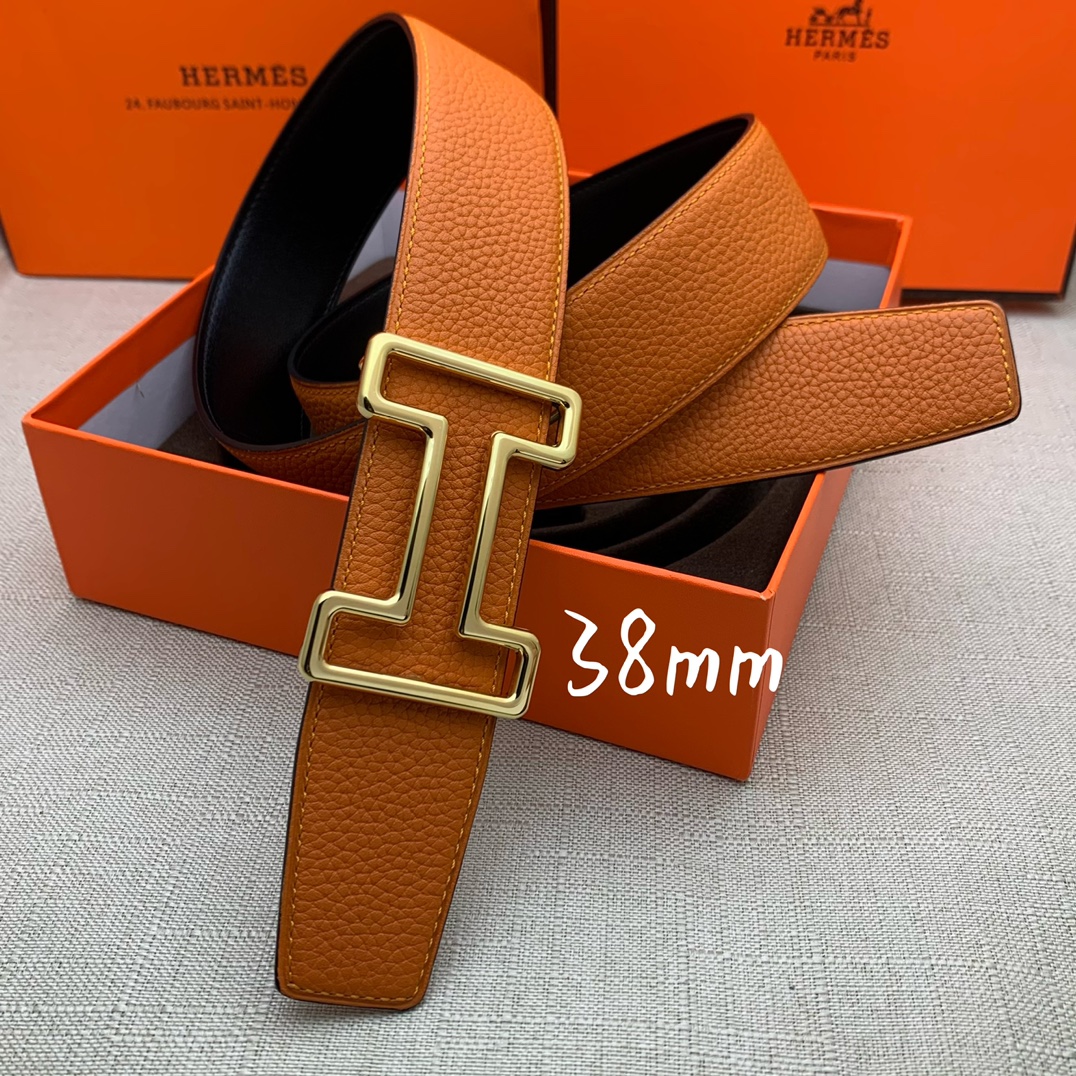 Hermès Male Leather Belt Top Grain Leather Black 38mm-s-m