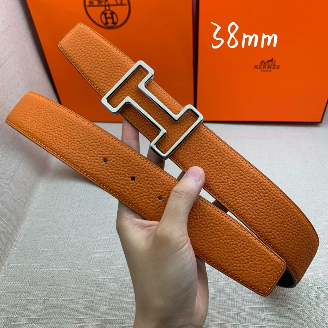 Hermès Male Leather Belt Top Grain Leather Black 38mm-s-m