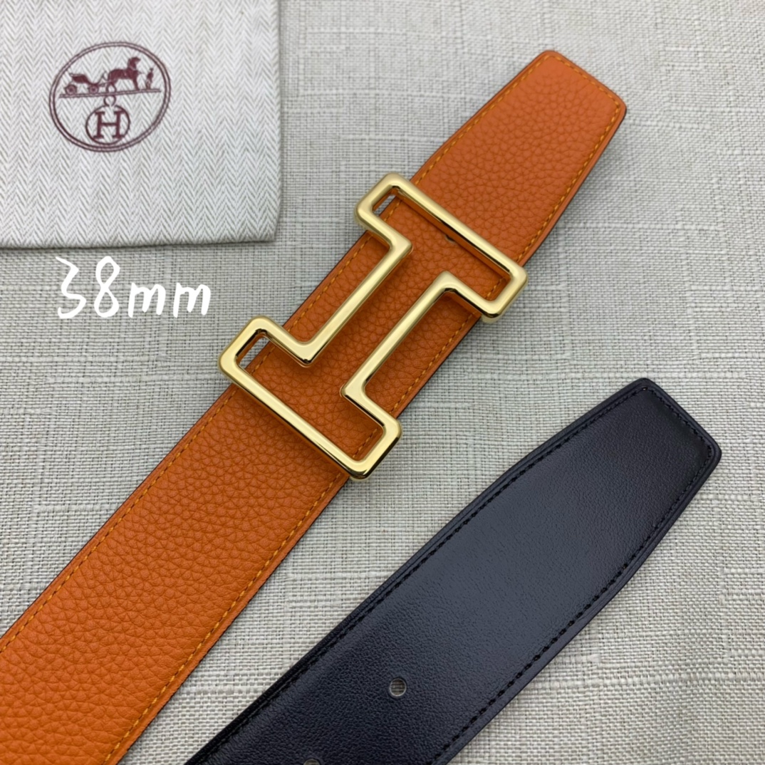 Hermès Male Leather Belt Top Grain Leather Black 38mm-s-m