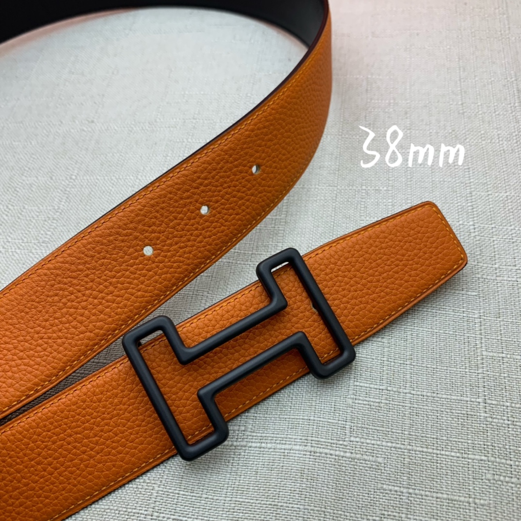 Hermès Male Leather Belt Top Grain Leather Black 38mm-s-m