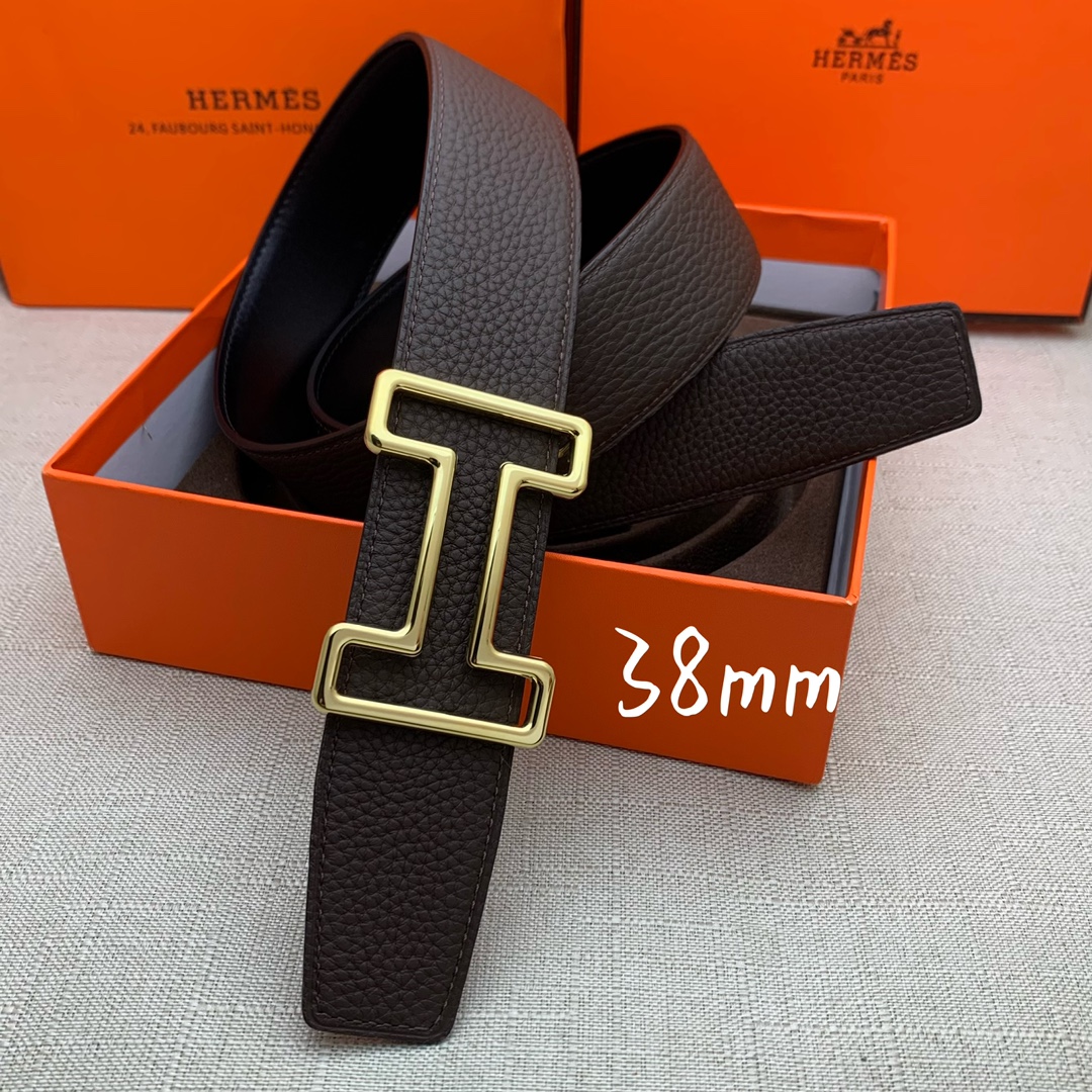 Hermès Male Leather Belt Top Grain Leather Black 38mm-s-m
