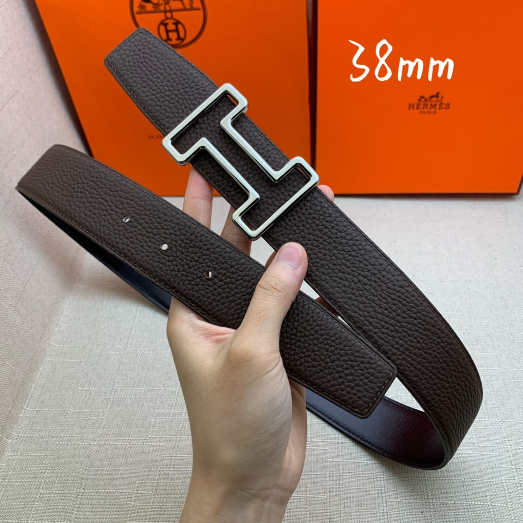 Hermès Male Leather Belt Top Grain Leather Black 38mm-s-m