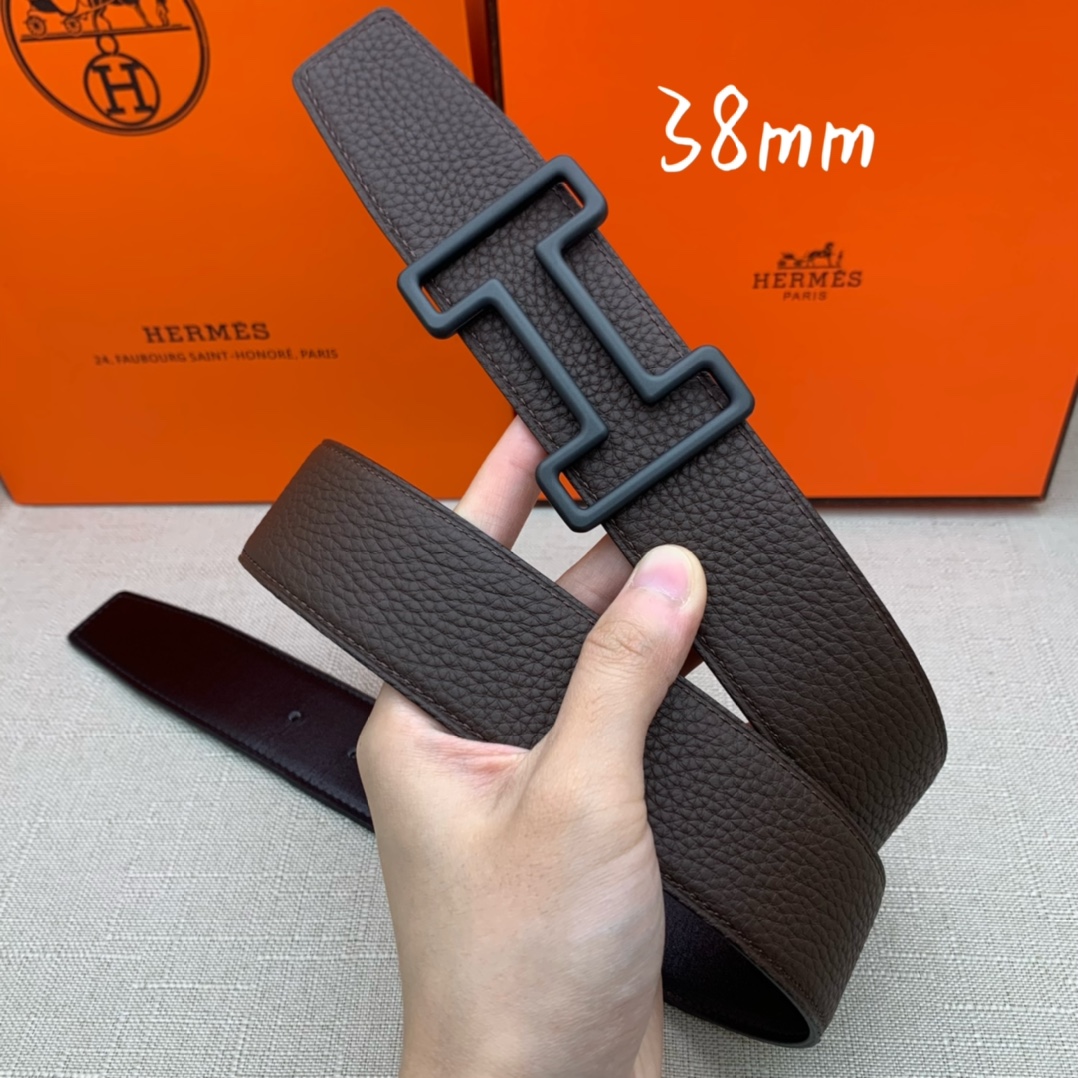Hermès Male Leather Belt Top Grain Leather Black 38mm-s-m
