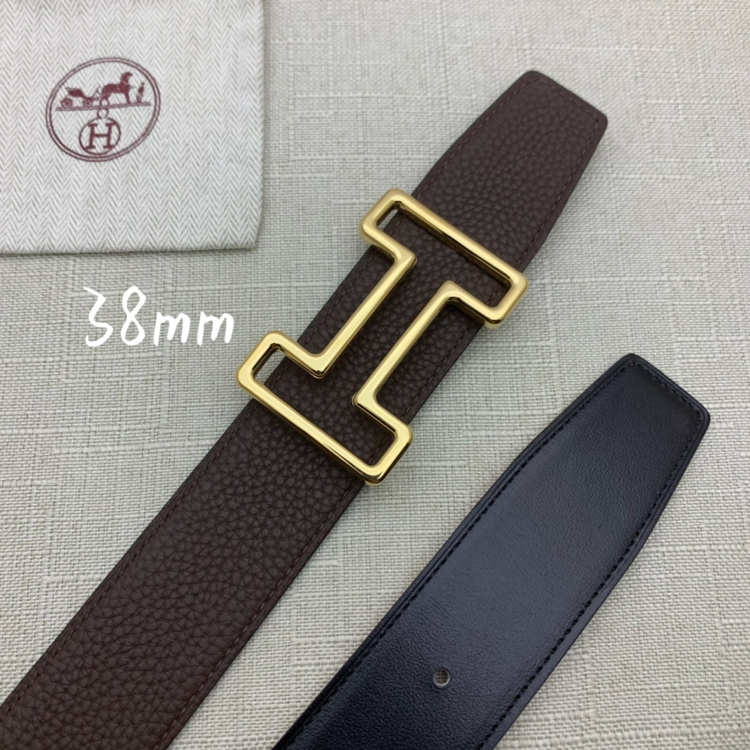 Hermès Male Leather Belt Top Grain Leather Black 38mm-s-m