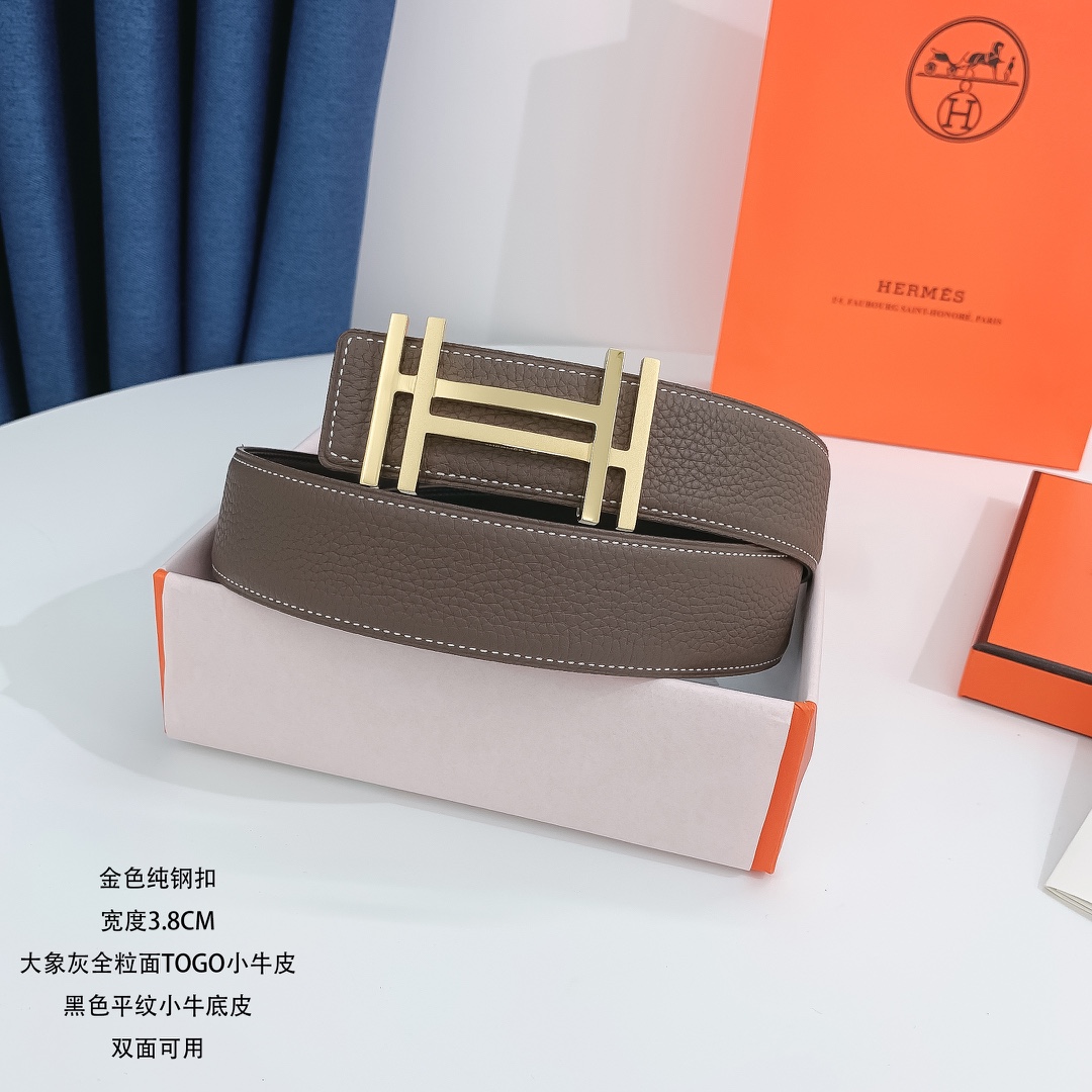 Hermès Male Leather Belt Silver 38mm