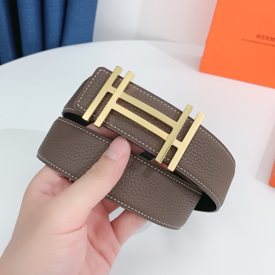 Hermès Male Leather Belt Silver 38mm