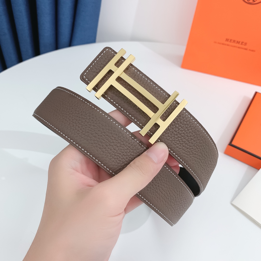 Hermès Male Leather Belt Silver 38mm