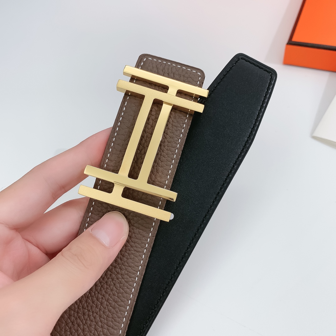 Hermès Male Leather Belt Silver 38mm