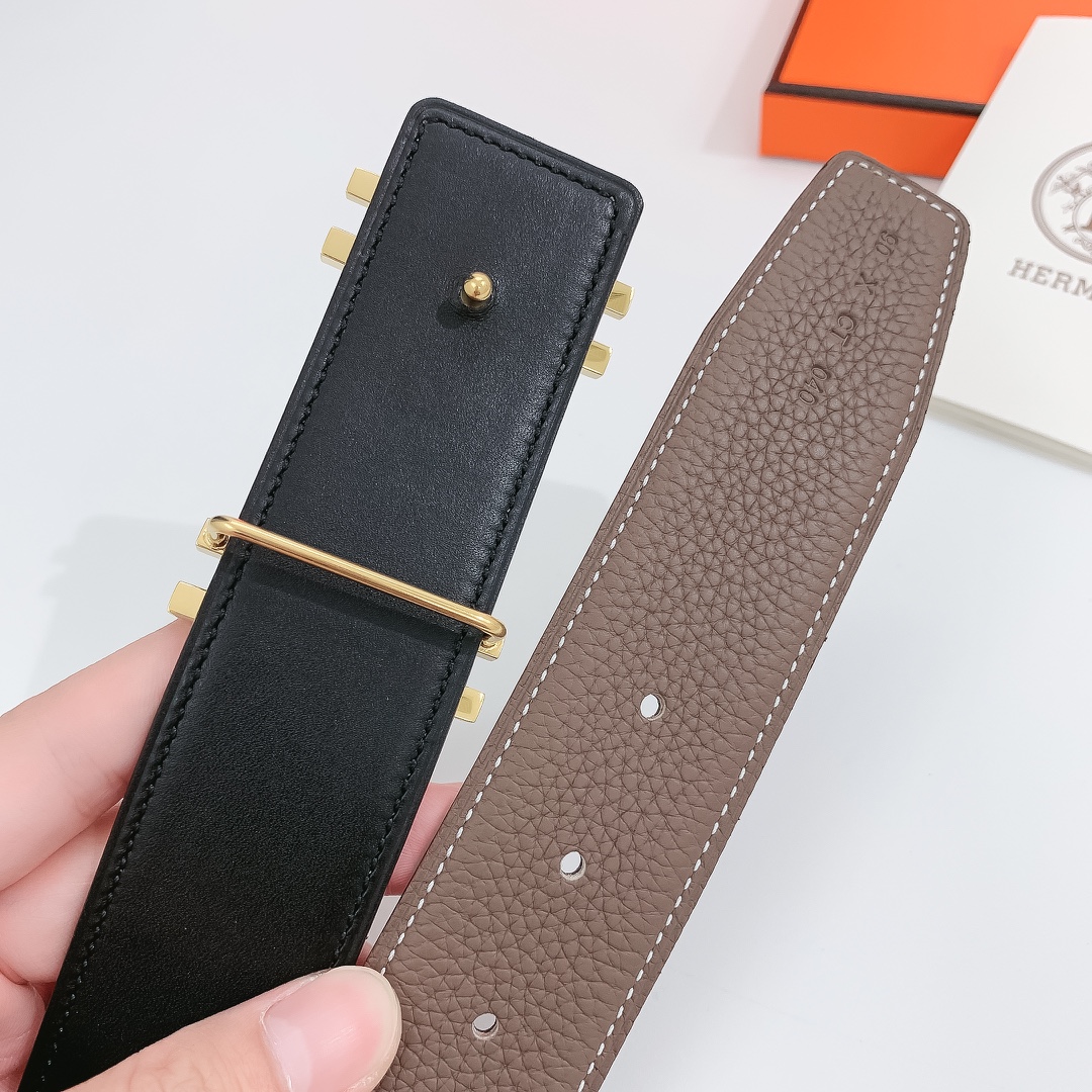 Hermès Male Leather Belt Silver 38mm