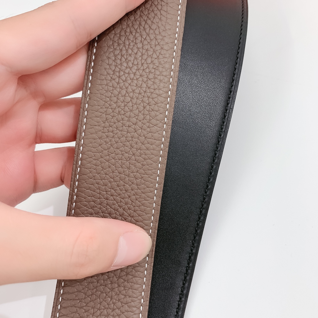 Hermès Male Leather Belt Silver 38mm