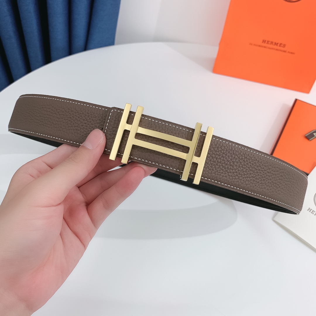 Hermès Male Leather Belt Silver 38mm