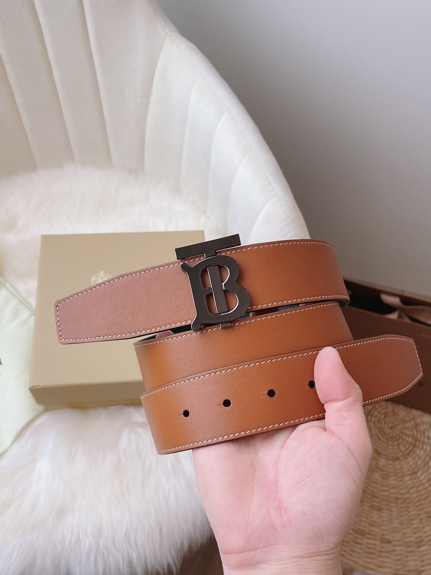 Burberry Male Leather Belt Top Grain Leather 38mm