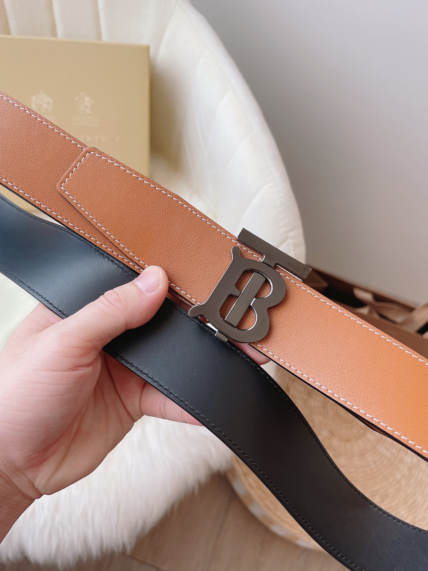 Burberry Male Leather Belt Top Grain Leather 38mm