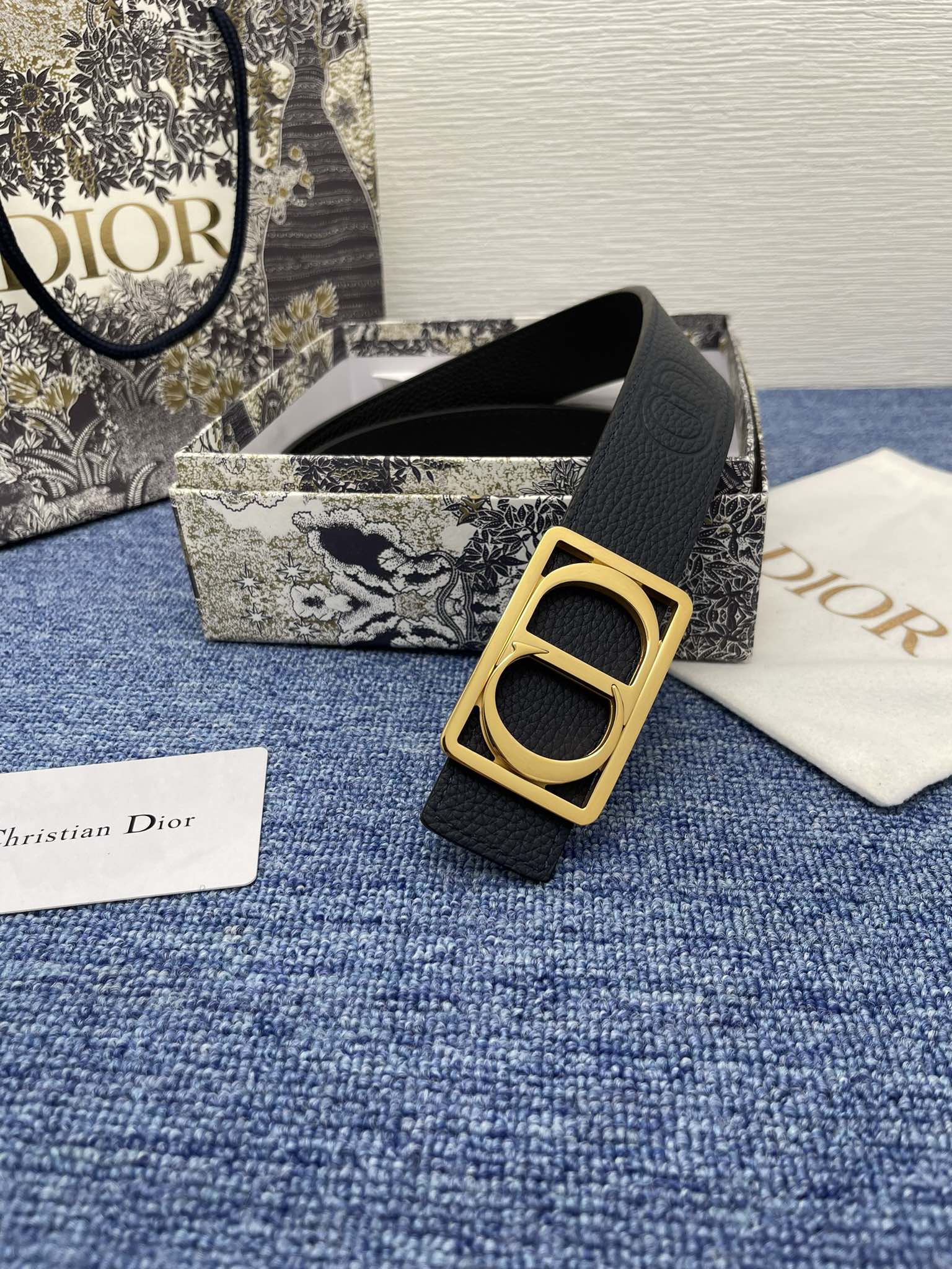 Dior Male Basic Belt Cow Leather Black Adjustable M