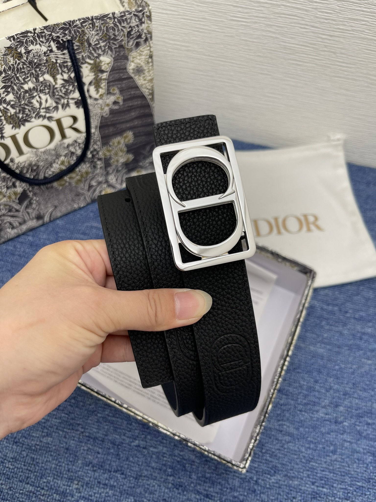 Dior Male Basic Belt Cow Leather Black Adjustable M