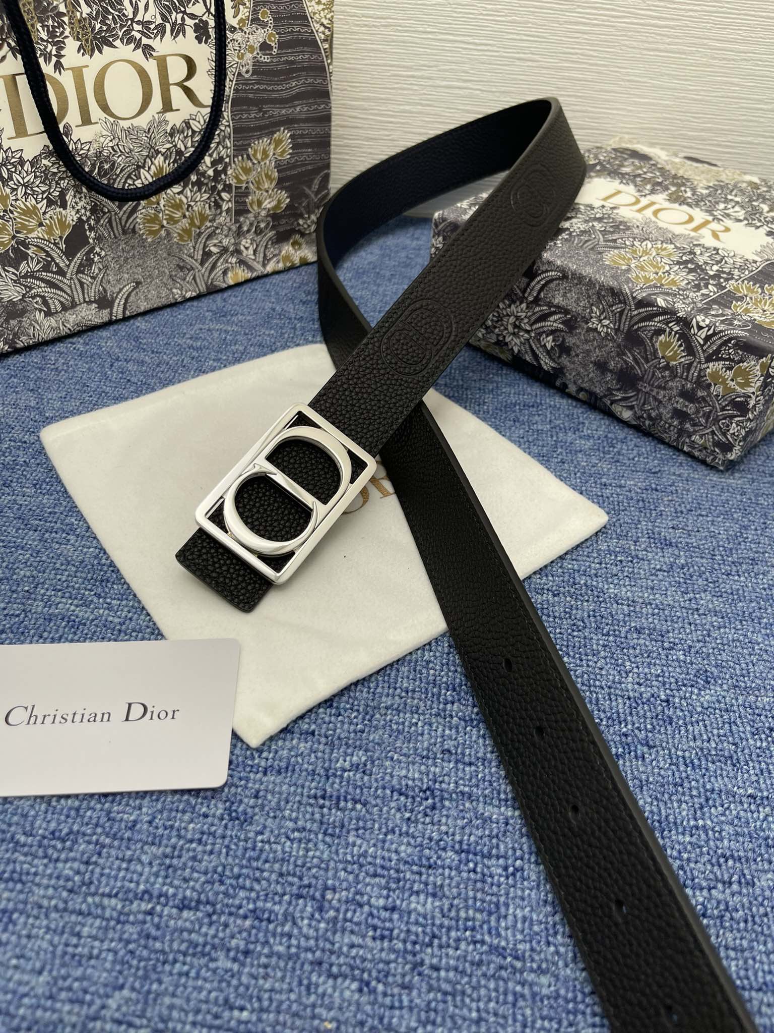 Dior Male Basic Belt Cow Leather Black Adjustable M