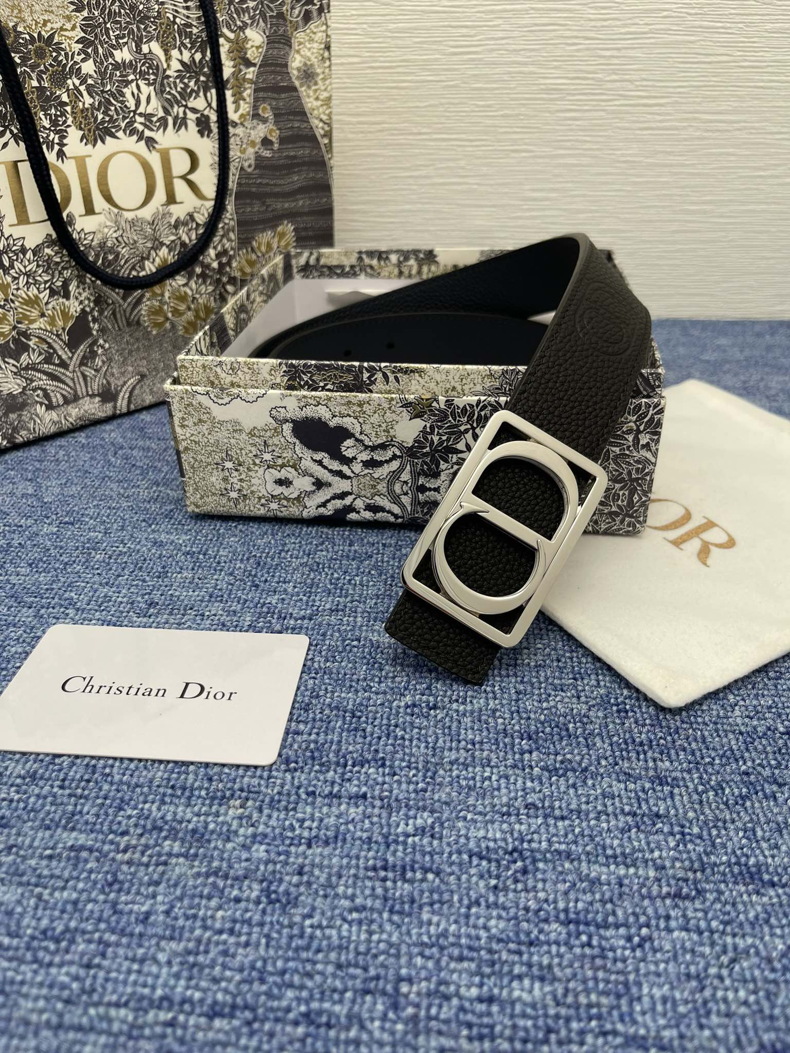 Dior Male Basic Belt Cow Leather Black Adjustable M
