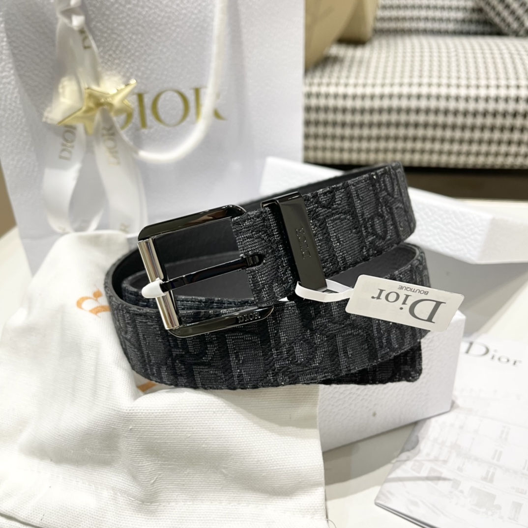Dior Male Pin Buckle Belt Cow Leather Black M-l