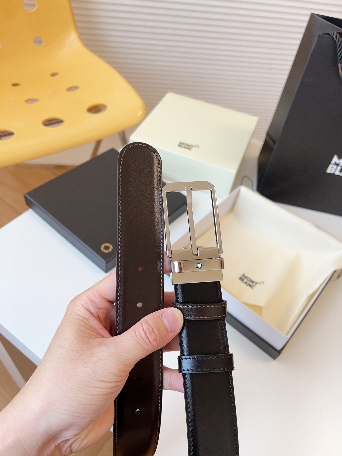 Montblanc Male Leather Belt Top Grain Leather M-l